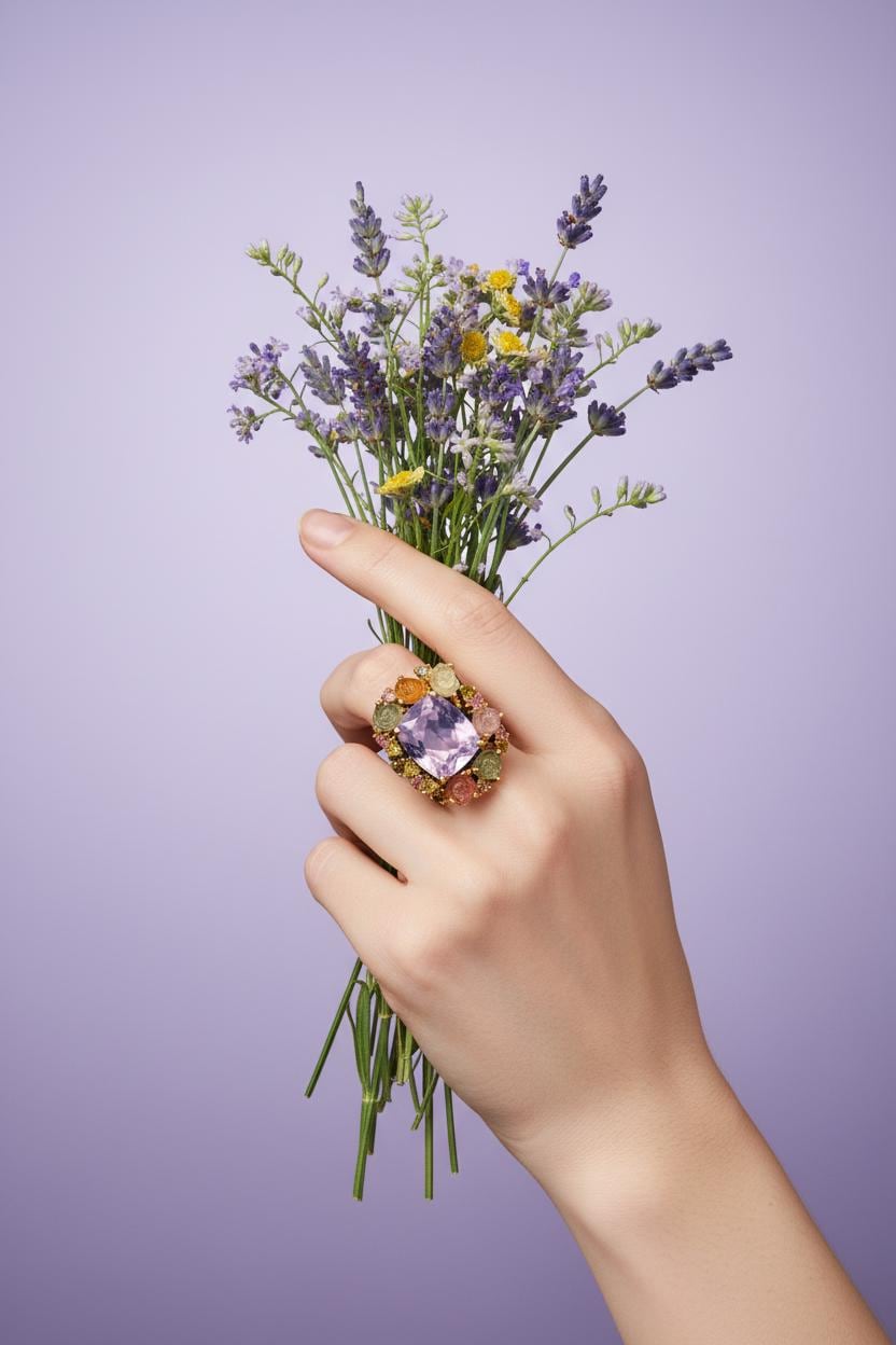 925 sterling silver lavender quartz bouquet ring