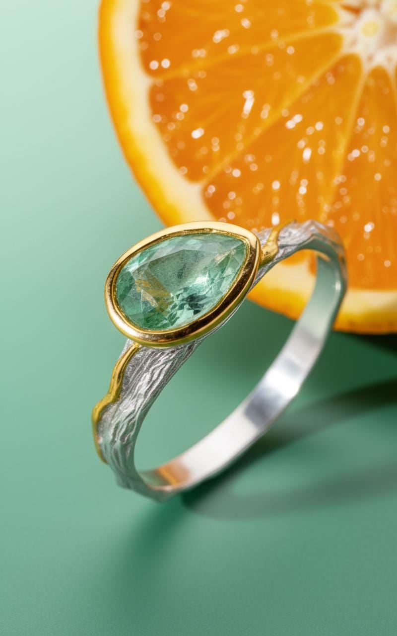 925 Sterling Silver Green Peridot Branch Ring