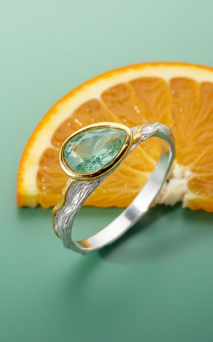 925 Sterling Silver Green Peridot Branch Ring
