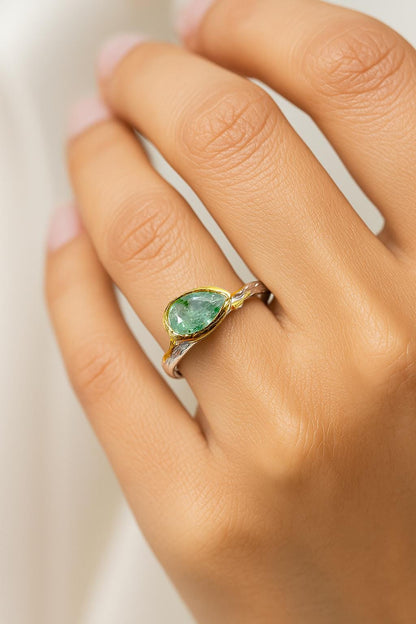 925 Sterling Silver Green Peridot Branch Ring