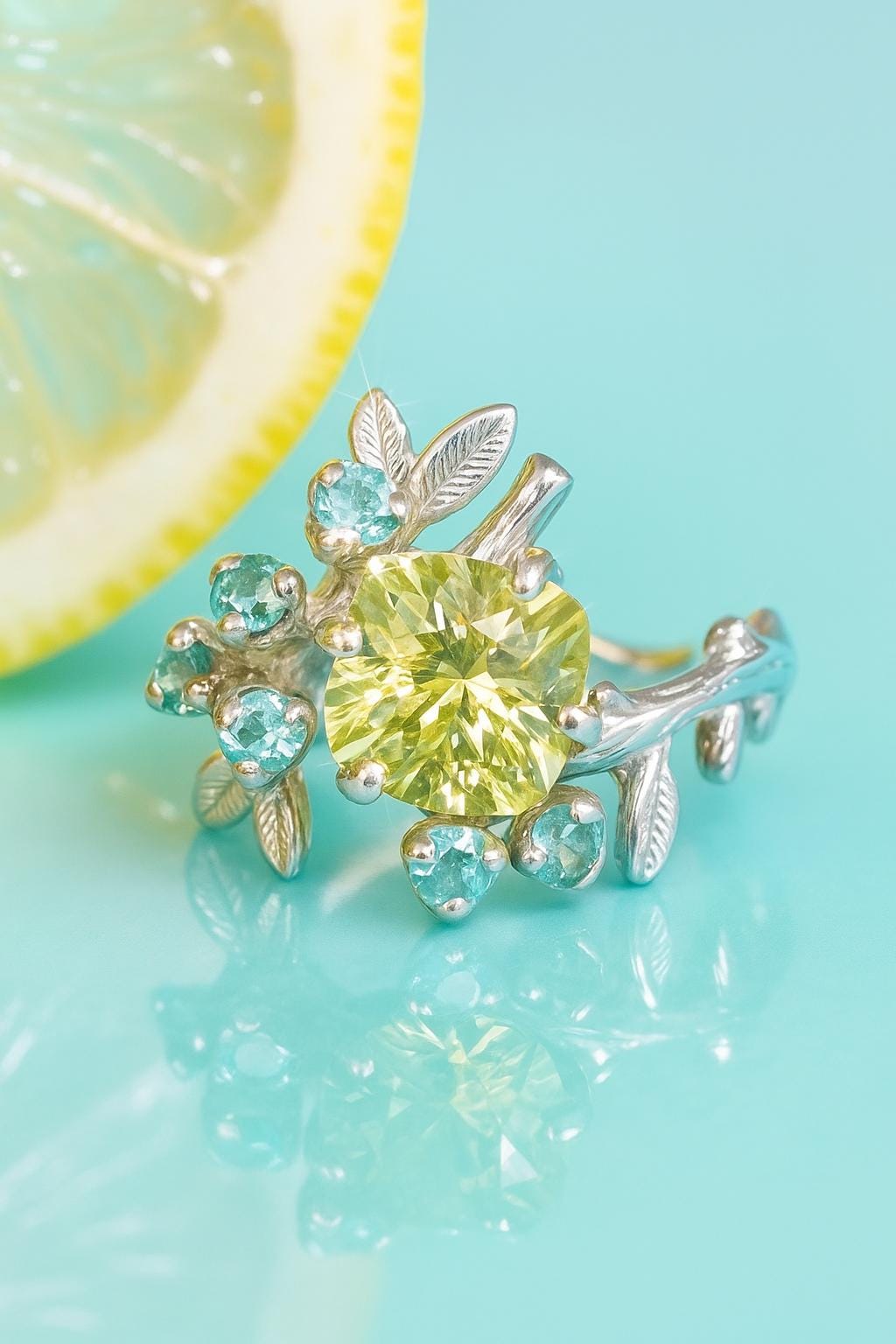 925 Sterling Silver Lemon Quartz Branch Ring