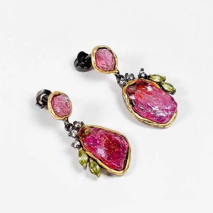 925 Sterling Silver Raw Pink Ruby Earrings
