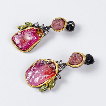 925 sterling silver pink ruby rough bar necklace