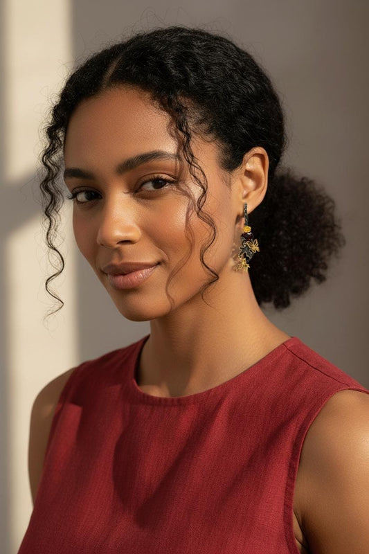 925 Sterling Silver Black Opal Fantasy Earrings