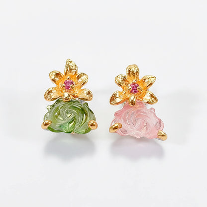 925 Sterling Silver Tourmaline Rose Stud Earrings