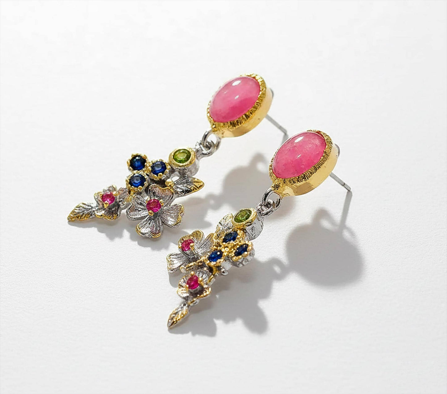 925 Sterling Silver Ruby Flower Earrings