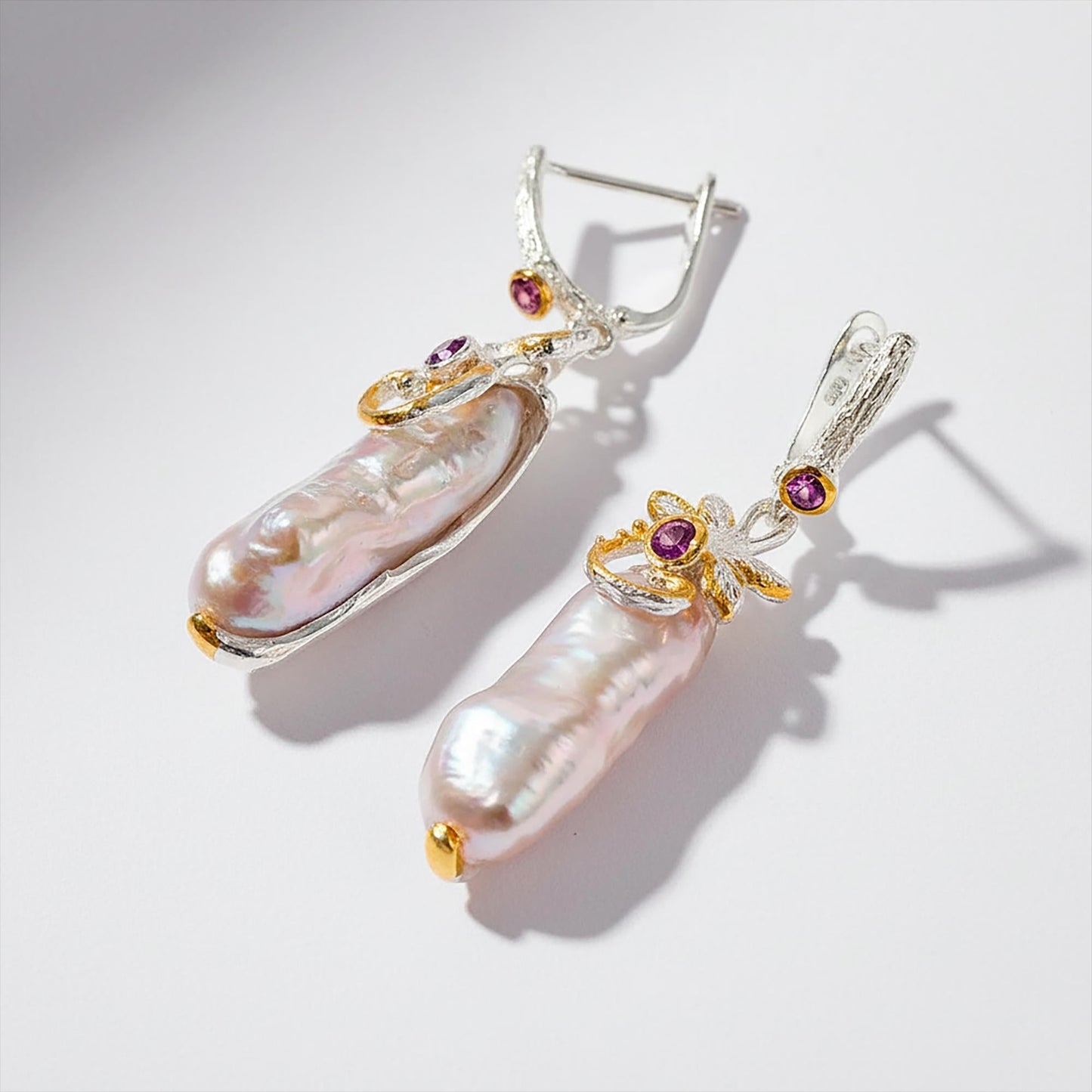 925 sterling silver baroque pearl large earrings