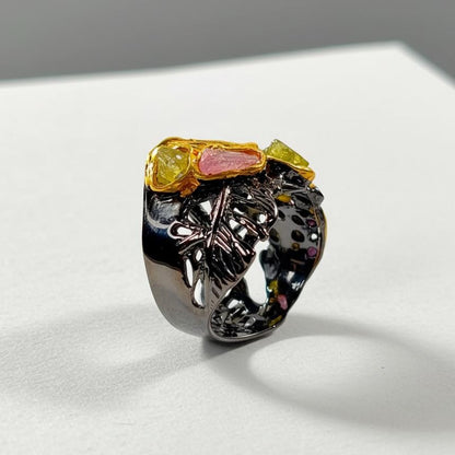 925 Sterling Silver Raw Green Sapphire Wide Ring