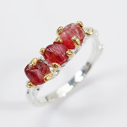 925 Sterling Silver Raw Red Spinel Twig Ring