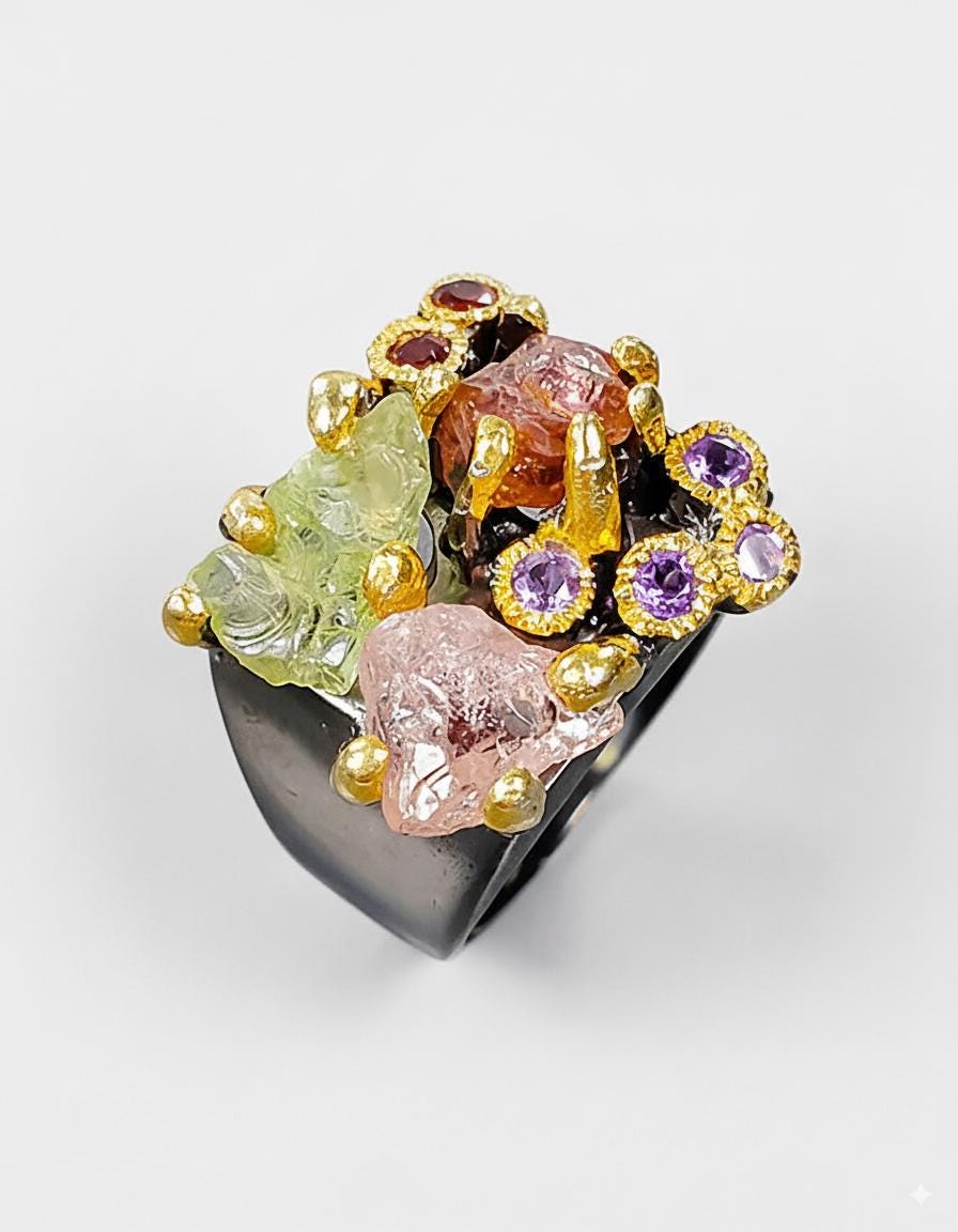 925 Sterling Silver Raw Crystal Statement Ring