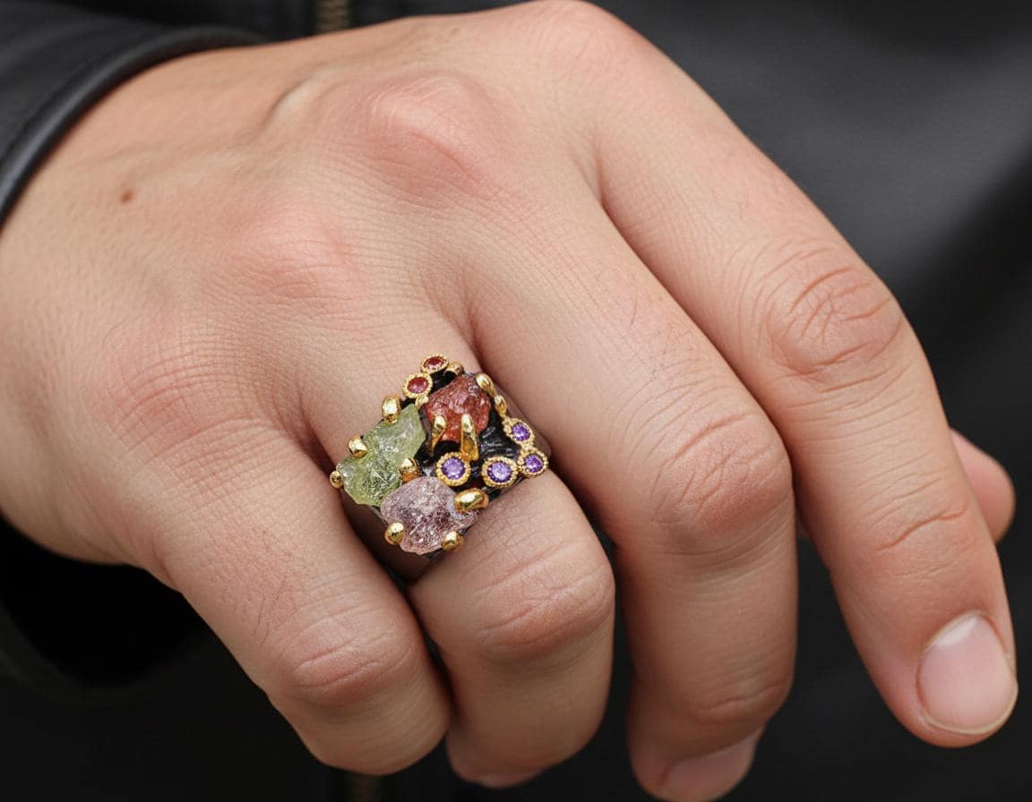 925 Sterling Silver Raw Crystal Statement Ring