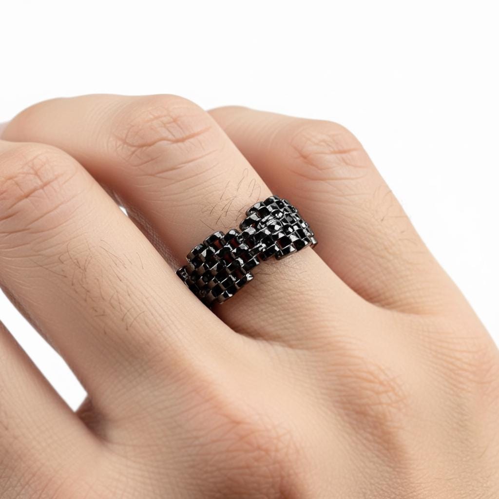 925 sterling silver black wide band ring