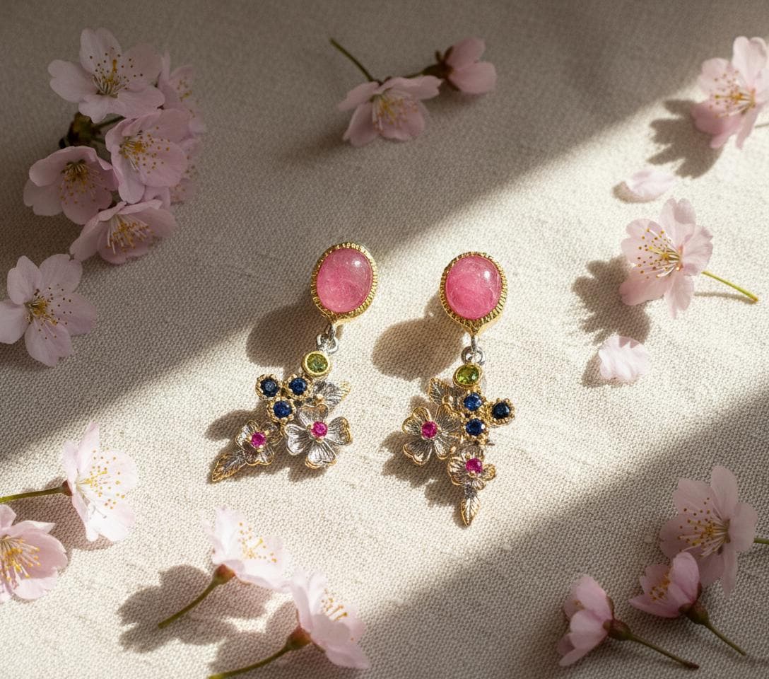 925 Sterling Silver Ruby Flower Earrings