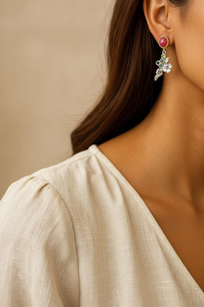 925 Sterling Silver Ruby Flower Earrings