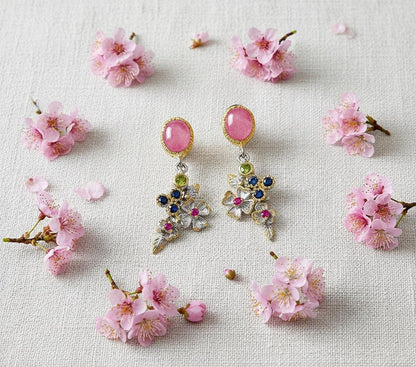 925 Sterling Silver Ruby Flower Earrings