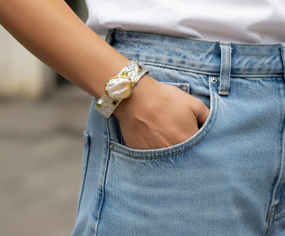 925 sterling silver baroque pearl wide cuff bracelet