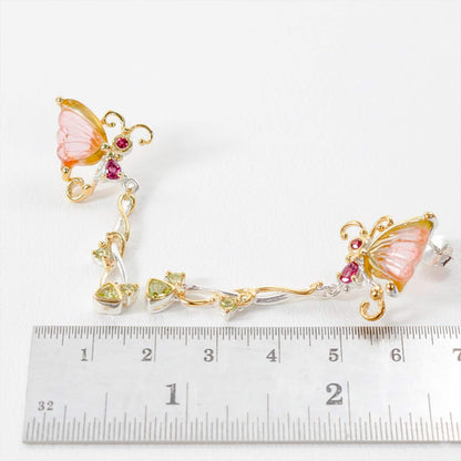 925 Sterling Silver Butterfly Tourmaline Earrings
