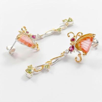 925 Sterling Silver Butterfly Tourmaline Earrings