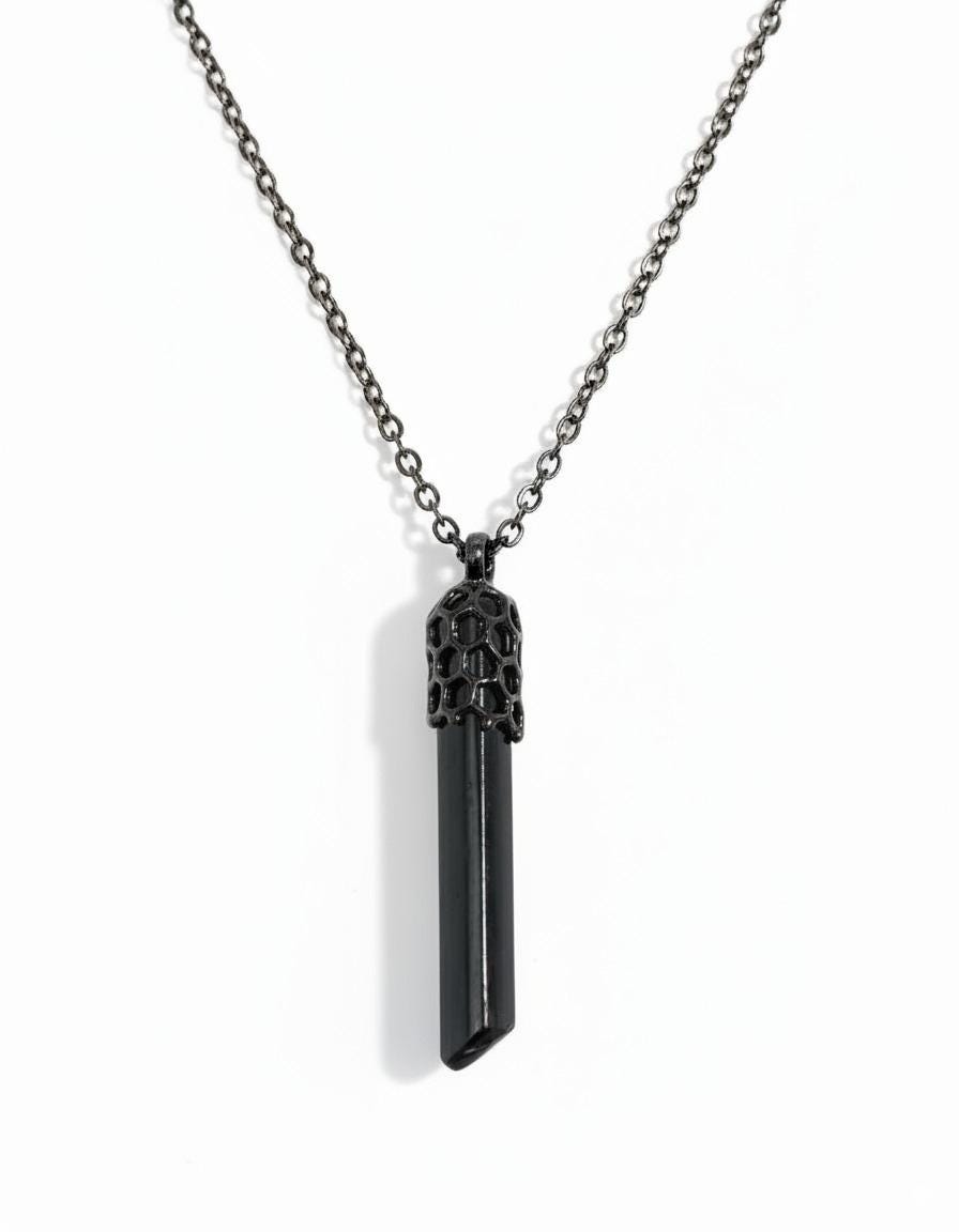 925 Sterling Silver Raw Black Tourmaline Bar Necklace