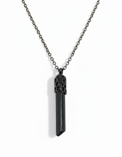 925 Sterling Silver Raw Black Tourmaline Bar Necklace