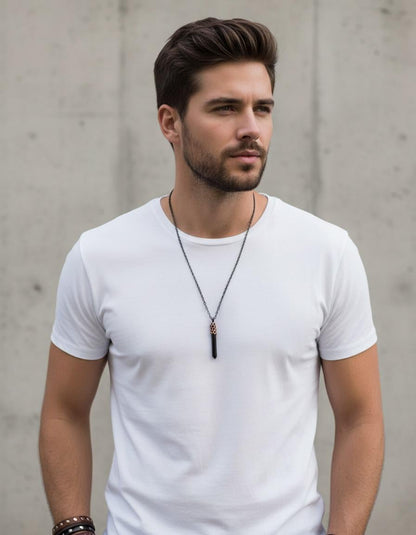 925 Sterling Silver Raw Black Tourmaline Bar Necklace