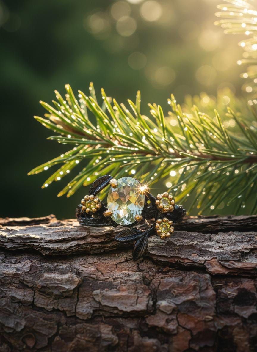 925 Sterling Silver Green Amethyst Leaf Ring