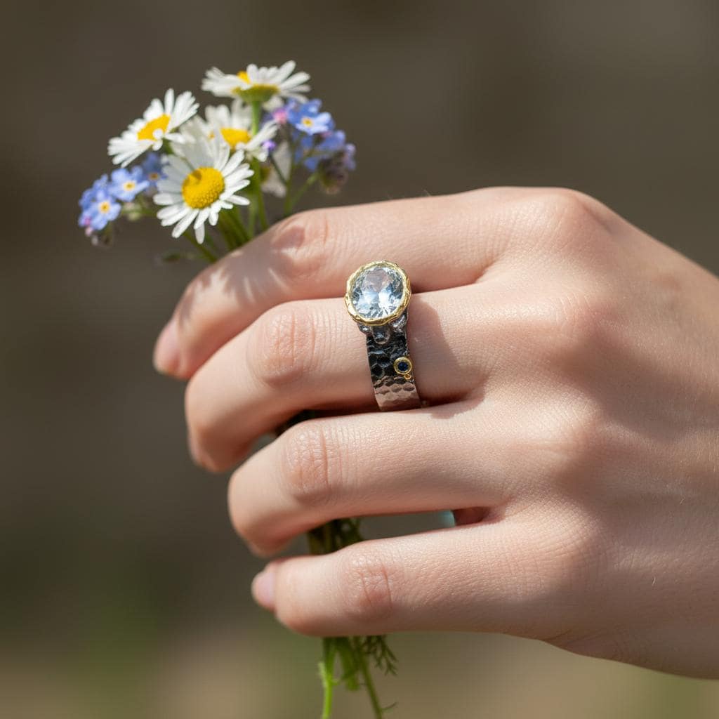 925 Sterling Silver Aquamarine Ring, side view