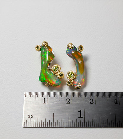 925 Sterling Silver Raw Fire Opal Stud Earrings