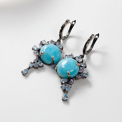 925 Sterling Silver Larimar Blue Earrings