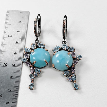 925 Sterling Silver Larimar Blue Earrings