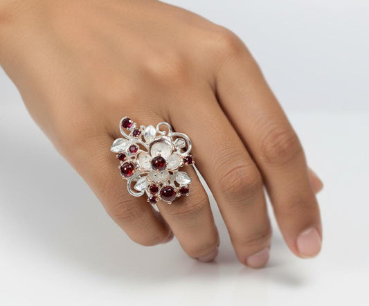 925 Sterling Silver Red Garnet Birth Flower Ring