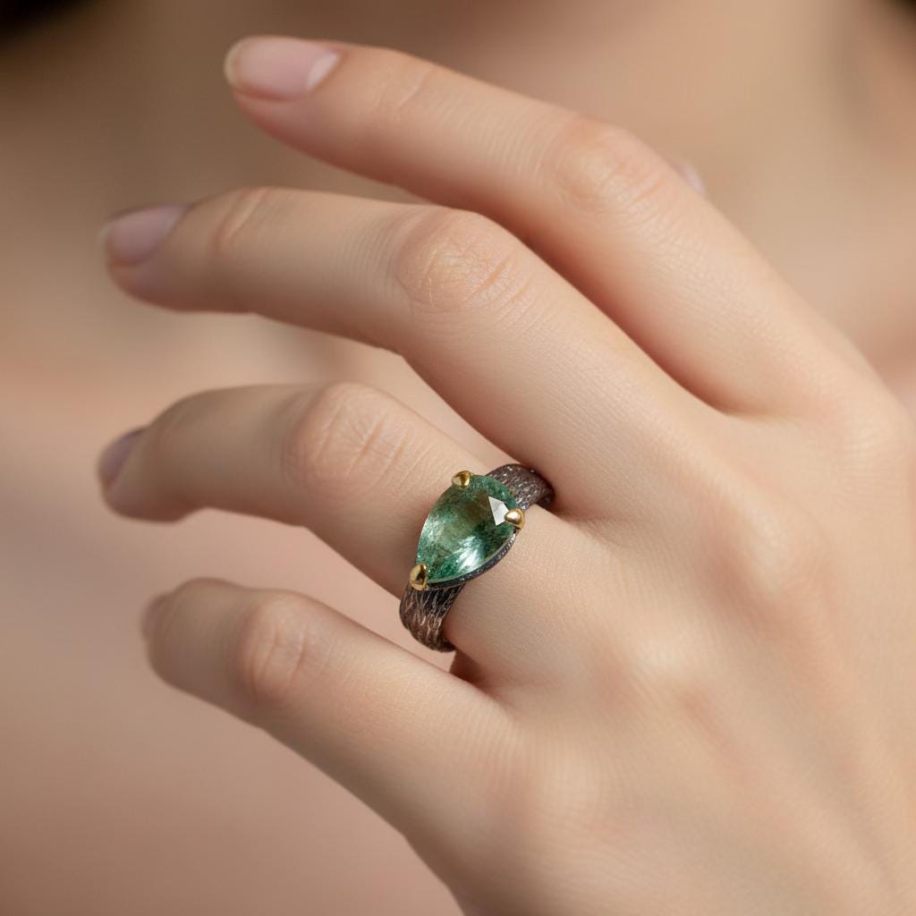 925 sterling silver green kyanite branch ring