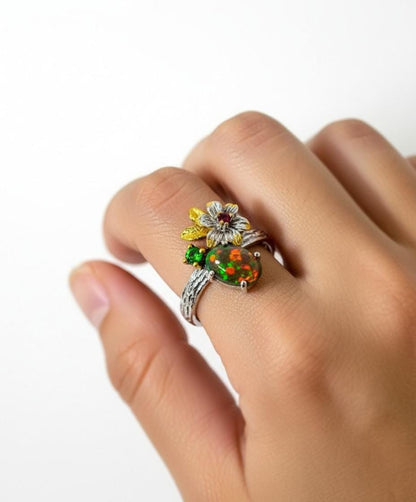 925 Sterling Silver Opal Branch Ring