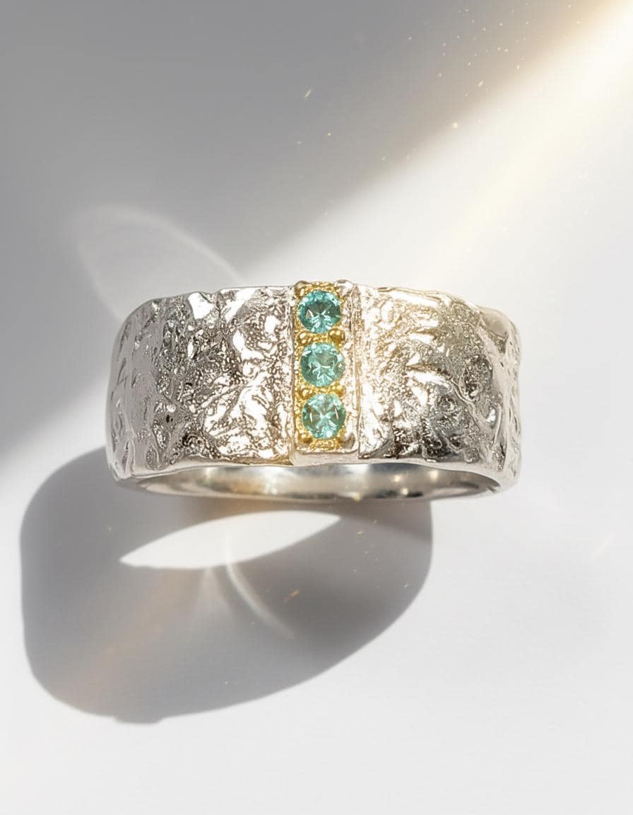 925 Sterling Silver Organic Texture Wide Band Ring