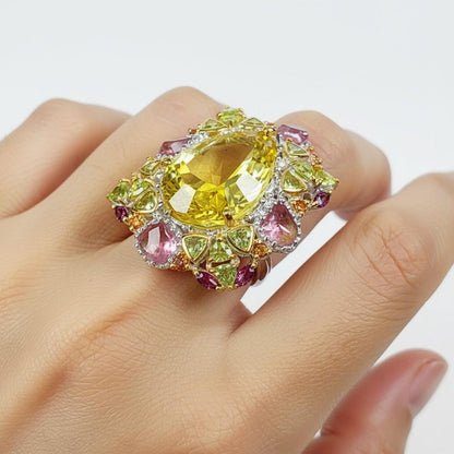 925 Sterling Silver Lemon Quartz Statement Ring