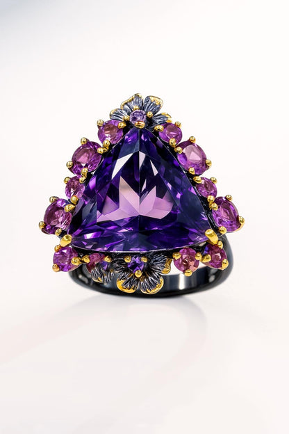 925 Sterling Silver Amethyst Trilliant Cut Nature Ring