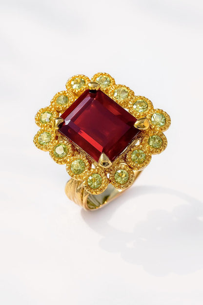 925 Sterling Silver Red Garnet Halo Ring