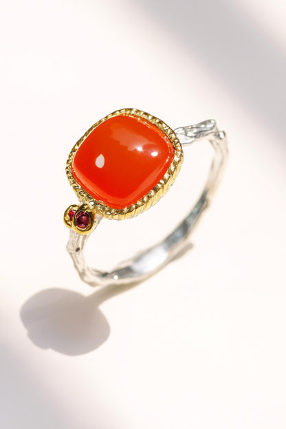 925 Sterling Silver Carnelian Twig Ring