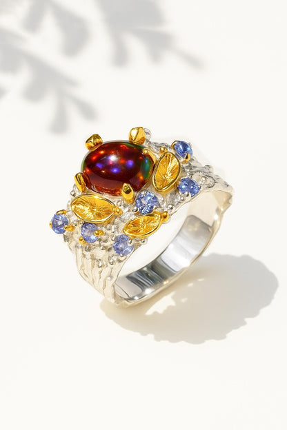 925 Sterling Silver Black Opal Organic Ring