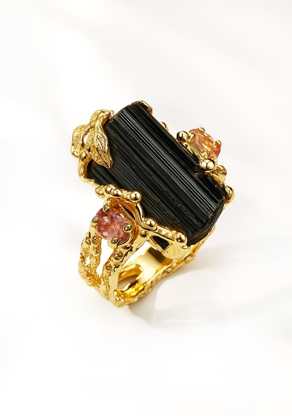 925 Sterling Silver Raw Black Tourmaline Ring