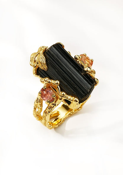 925 Sterling Silver Raw Black Tourmaline Ring