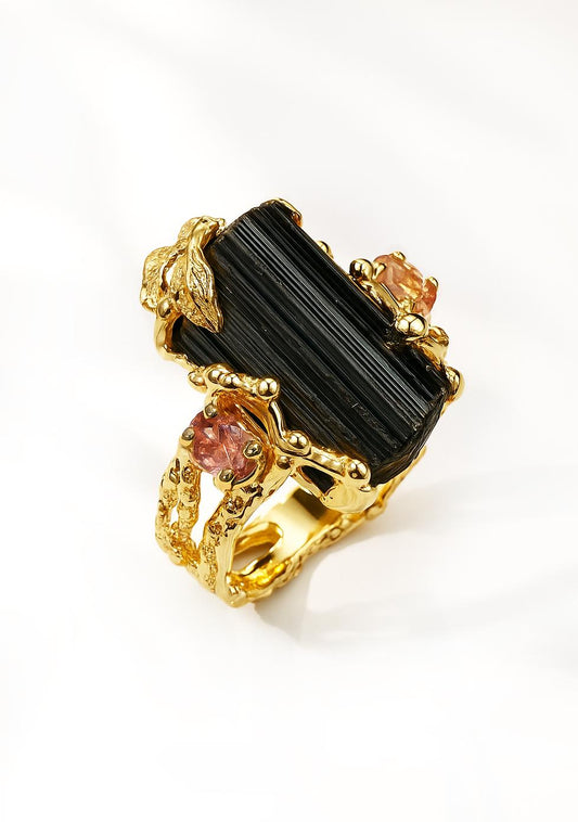 925 Sterling Silver Raw Black Tourmaline Ring