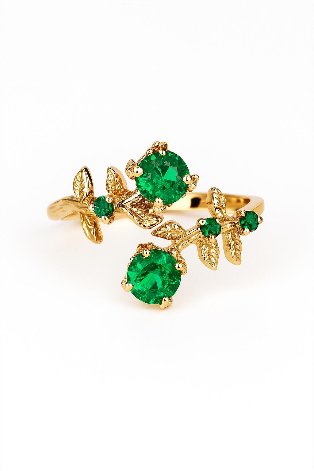 14‚Äì18K Solid Gold Emerald Toi et Moi Ring