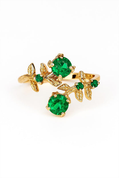 14‚Äì18K Solid Gold Emerald Toi et Moi Ring