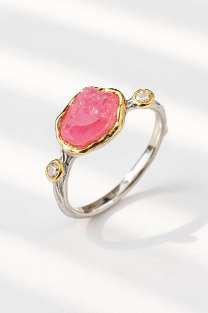 925 Sterling Silver Raw Ruby Dainty Branch Ring