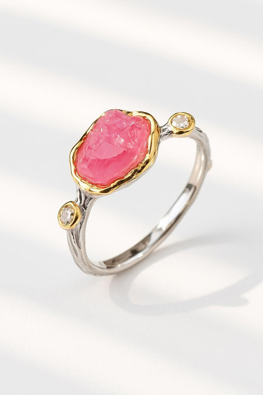 925 Sterling Silver Raw Ruby Dainty Branch Ring