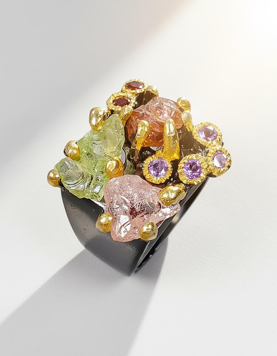 925 Sterling Silver Raw Crystal Statement Ring