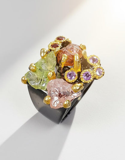 925 Sterling Silver Raw Crystal Statement Ring