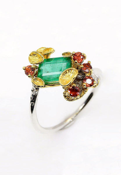 14K Solid Gold Emerald Mushroom Ring