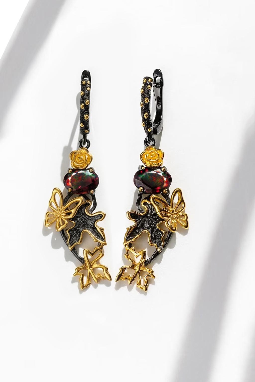 925 Sterling Silver Black Opal Fantasy Earrings